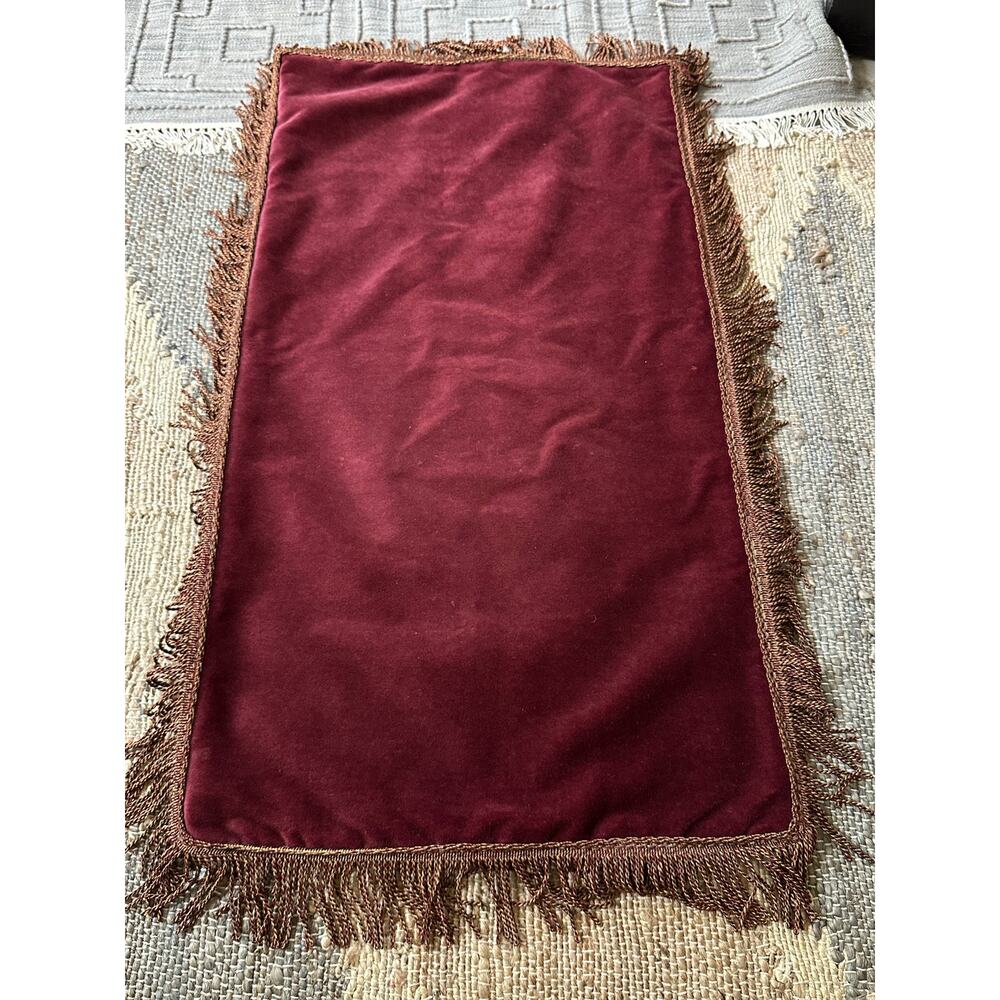 Vintage velvet pillow cover fringed burgundy luxury large lumbar